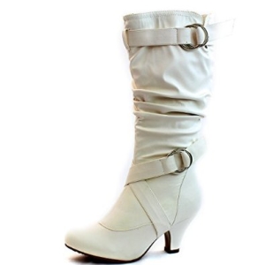 Women's Lala-02 Buckle Straps Low Heel Casual Trendy Round Toe Mid Calf Knee High Boots-3